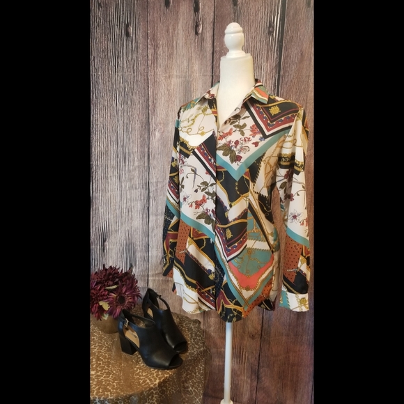 Zara Basic Multi Print Color Block Blouse - Picture 1 of 6